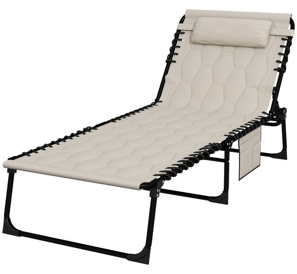 Outsunny Foldable Sun Lounger Set w/ 5-level Reclining Back, Outdoor Tanning Chairs w/ Build-in Padded Seat, Side Pocket, Headrest