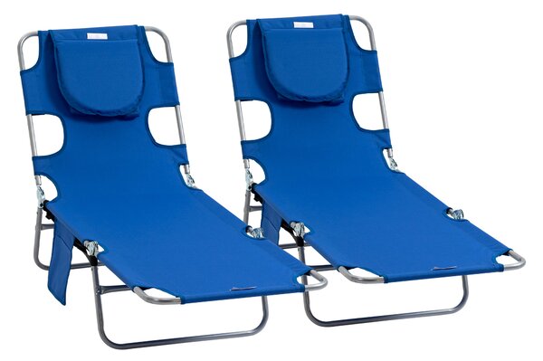 Outsunny Foldable Sun Lounger Set, 2 Pieces with Reading Hole, Portable Reclining Chairs with 5 Level Adjustable Backrest, for Garden, Poolside