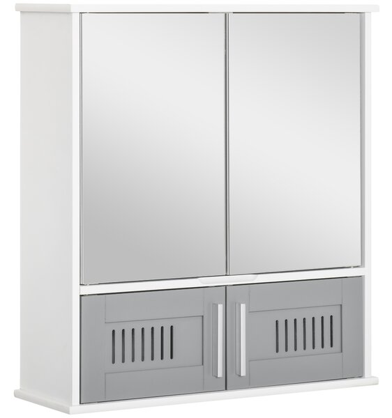 Kleankin Wall Mounted Bathroom Cabinet, Double Door Storage Cupboard with Adjustable Shelf, Grey, Space-Saving Bathroom Organiser