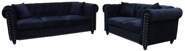 Oceanside Velvet 3+2 Seater Sofa Set In Black