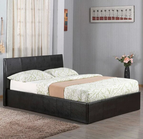 Oliver Faux Leather Ottoman Storage Double Bed In Black