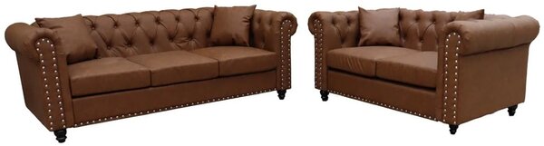 Oceanside Faux Leather 3+2 Seater Sofa Set In Brown
