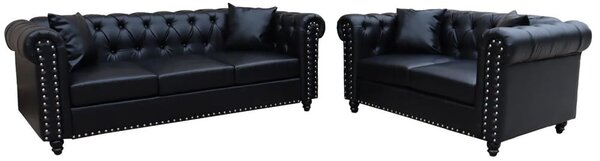 Oceanside Faux Leather 3+2 Seater Sofa Set In Black