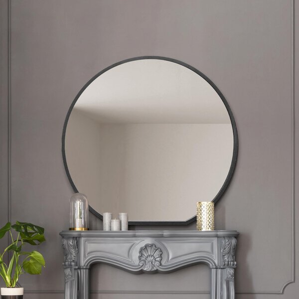 Circulus Round Overmantel Wall Mirror Black