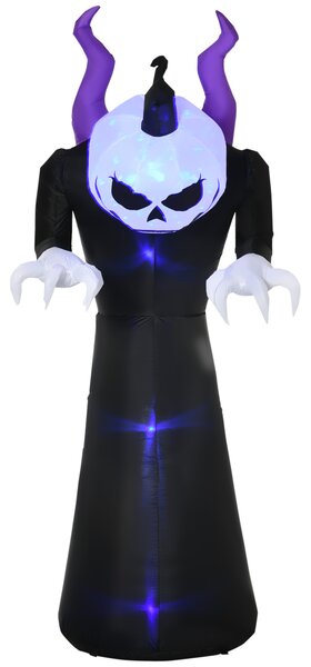 Outsunny 7ft Inflatable Halloween Ghost with Horns, Blow-Up Outdoor LED Display with Flame Effect for Garden, Lawn, Party, Holiday