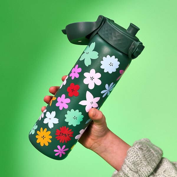 Ion8 Floral Leak Proof Kids Stainless Steel Water Bottle, 400ml Green