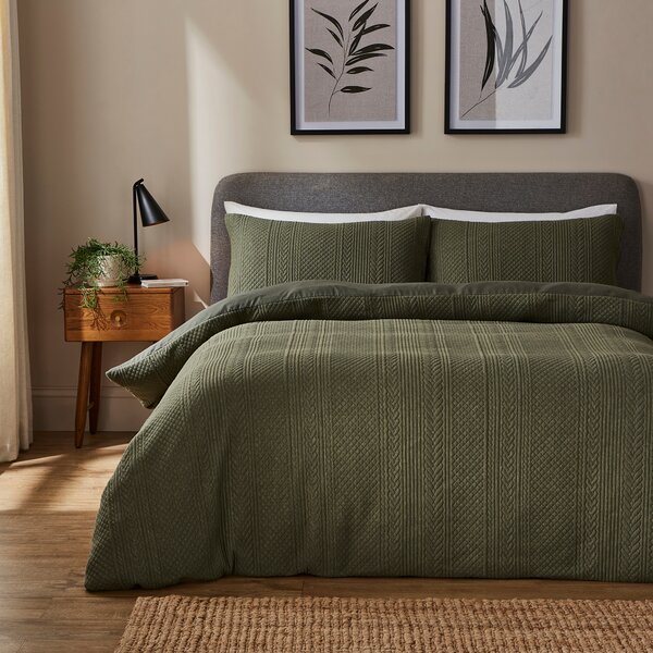 Blakely Cable Duvet Cover and Pillowcase Set Olive (Green)