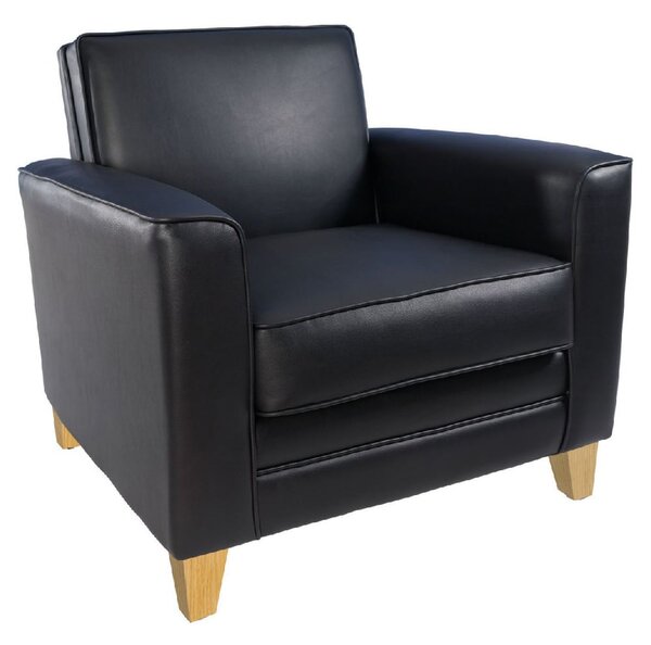 Nampa Leather Armchair With Light Oak Legs In Black