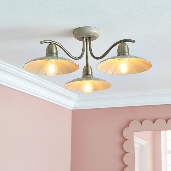 Maya Scallop 3 Light Semi Flush Ceiling Light Off-White