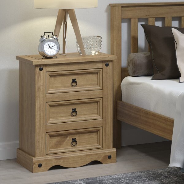 Consett Wooden Bedside Cabinet With 3 Drawers In Oak