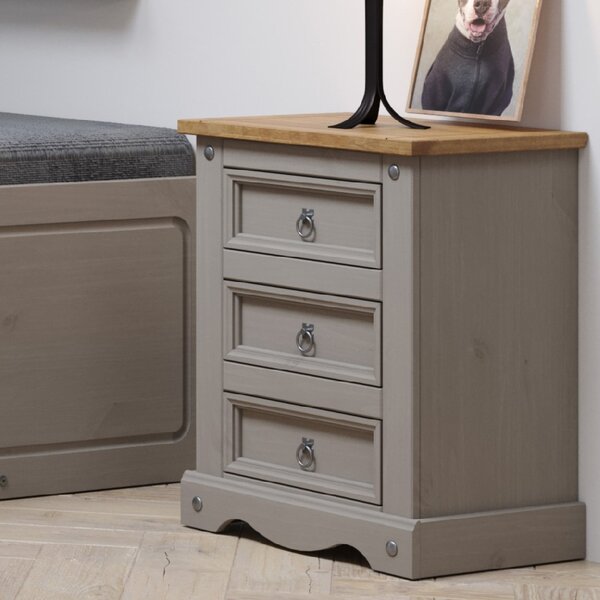 Consett Wooden Bedside Cabinet With 3 Drawers In Grey And Oak