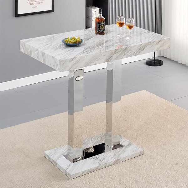 Caprice High Gloss Bar Table In Magnesia Marble Effect