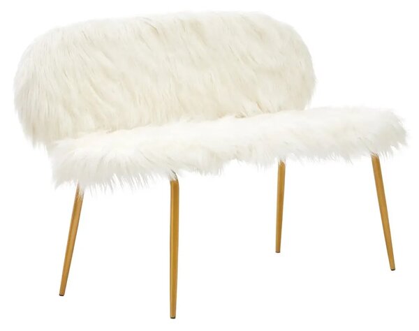 Merope Upholstered Faux Fur Sofa With Gold Metal Legs In White