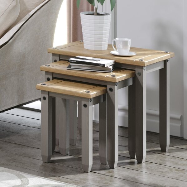 Consett Wooden Nest Of 3 Tables In Grey And Oak