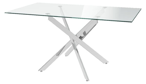 Calve Clear Glass Rectangular Dining Table With Chrome Legs