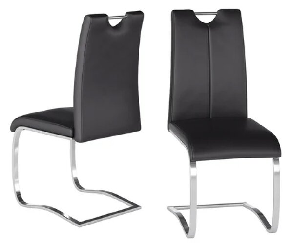 Gerrans Black Leather Dining Chairs With Chrome Base In Pair