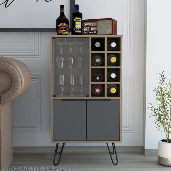 Veritate Wooden Wine Cabinet With 2 Doors In Brown And Grey