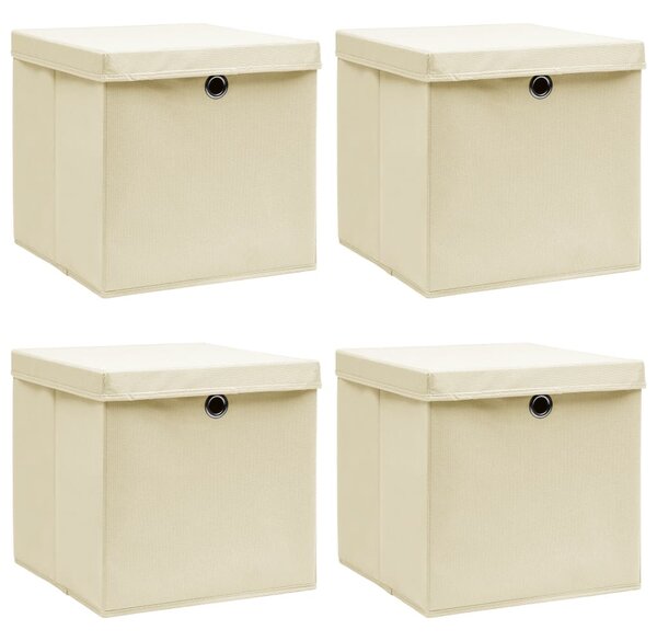 Storage Boxes with Lid 4 pcs Cream 32x32x32 cm Fabric