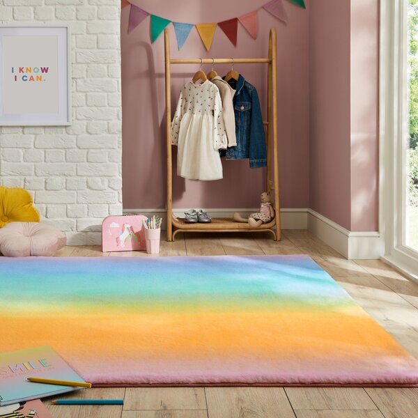Ombre Vertical Supersoft Faux Fur Rug MultiColoured