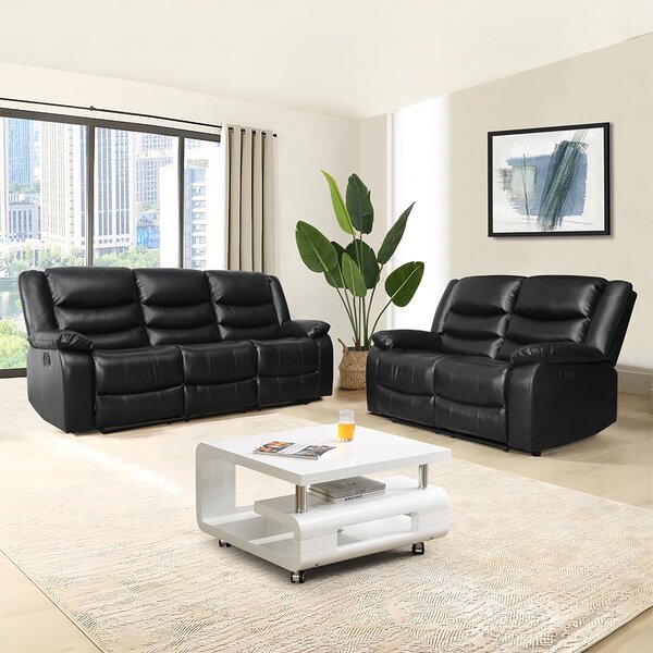 Sorreno 3+2 Bonded Leather Recliner Sofa Set In Black