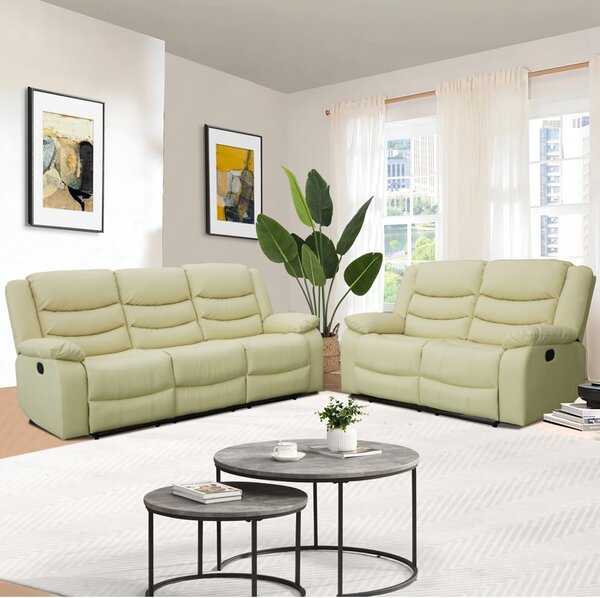 Sorreno 3+2 Bonded Leather Recliner Sofa Set In Ivory