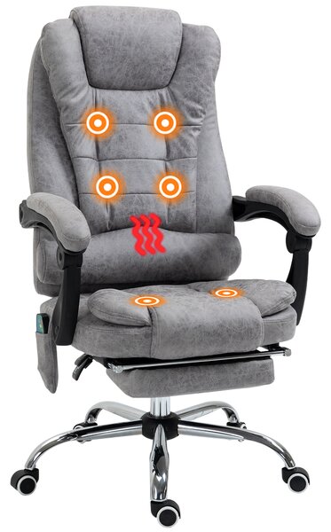 Vinsetto Massage Executive Office Chair, Heated 6 Points Vibration, Adjustable Swivel Ergonomic Desk Chair Recliner w/ Footrest Grey Aosom UK