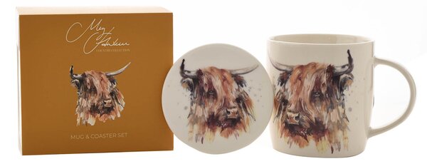 Meg Hawkins Highland Cow Mug & Coaster Set White