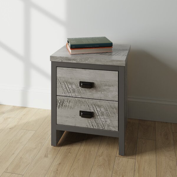 Balcombe Wooden Bedside Cabinet With 2 Drawers In Grey