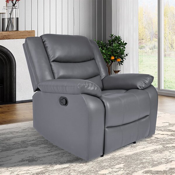 Sorreno Bonded Leather Recliner 1 Seater Sofa In Dark Grey