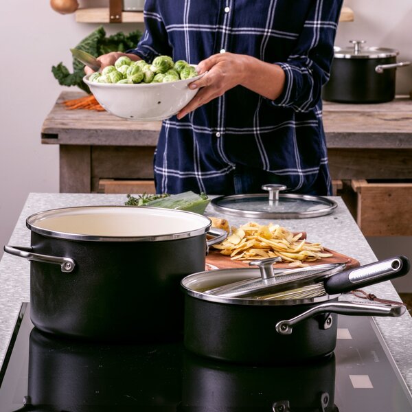 KitchenAid Enamel On Steel Non-Stick Covered Saucepan, 18cm Matt Black