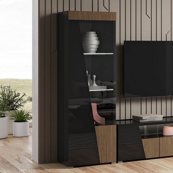 Enna High Gloss Display Cabinet 1 Door Left In Black And LED