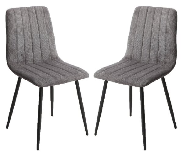 Arta Straight Stitch Dark Grey Fabric Dining Chairs In Pair