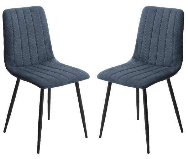 Arta Straight Stitch Blue Fabric Dining Chairs In Pair