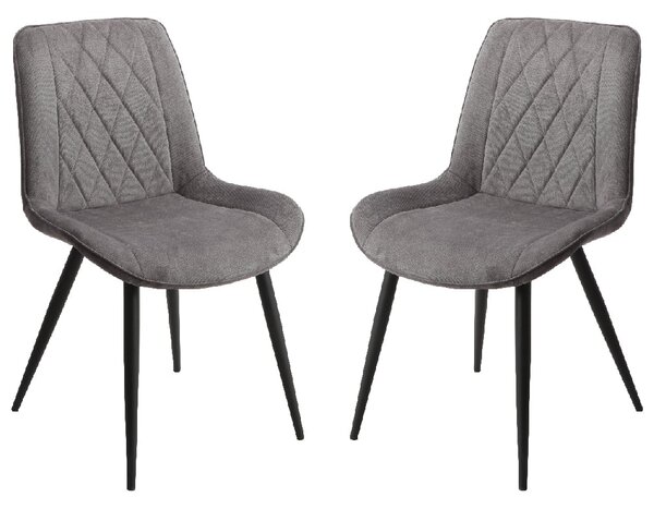 Arta Diamond Stitch Dark Grey Fabric Dining Chairs In Pair