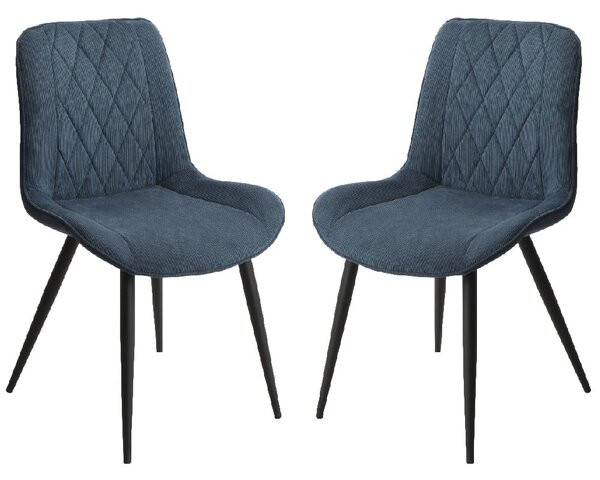 Arta Diamond Stitch Blue Fabric Dining Chairs In Pair