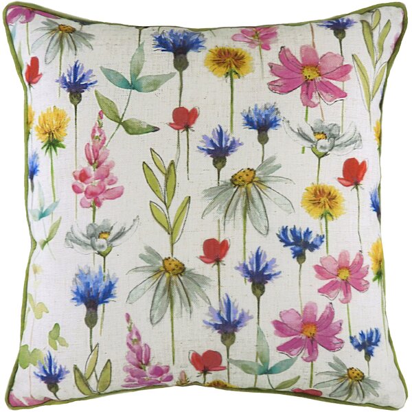 Evans Lichfield Wild Flowers Square Cushion Green/Pink