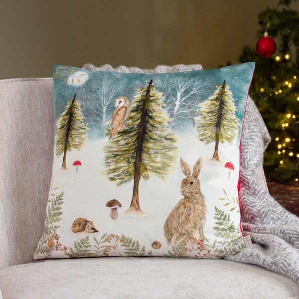 EvansLichfield Christmas Owl Square Cushion MultiColoured