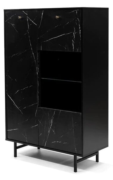 Venice Wooden Display Cabinet 2 Doors In Black Marble Effect