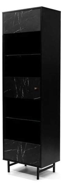 Venice Wooden Display Cabinet Tall 1 Door In Black Marble Effect