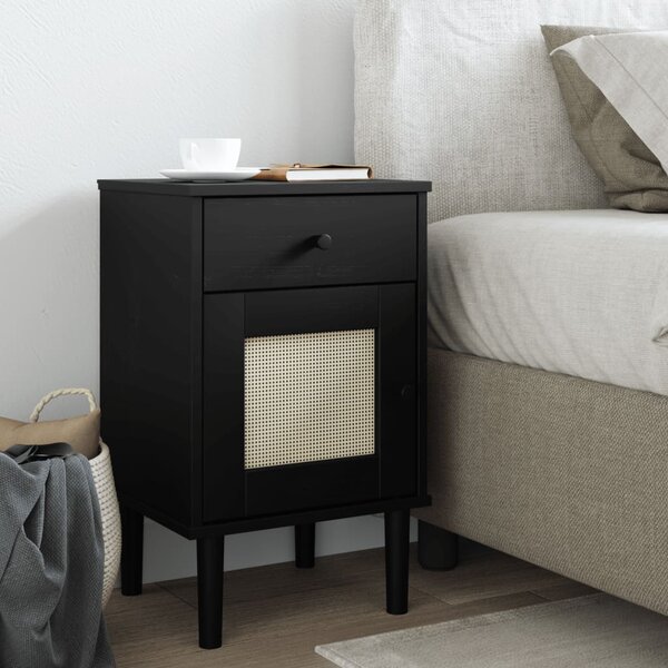 Celle Pinewood Bedside Cabinet With 1 Door 1 Drawer In Black