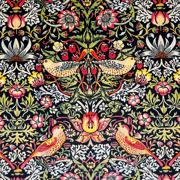 William Morris Strawberry Thief Velvet Fabric Ebony