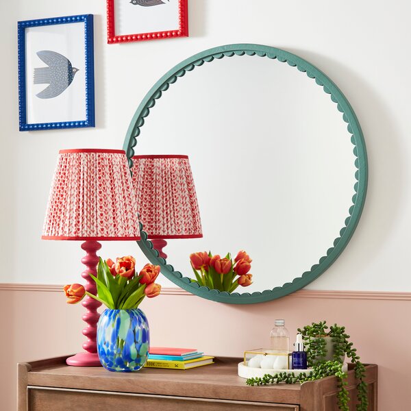 Scalloped Forest Green Mirror 70cm Green