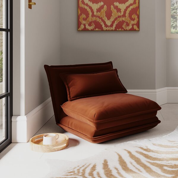 Jackson Velvet Foldable Single Sofa Bed Velvet Orange Umber