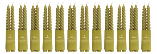 Pack of 12 Twisted Pillar Candles Green