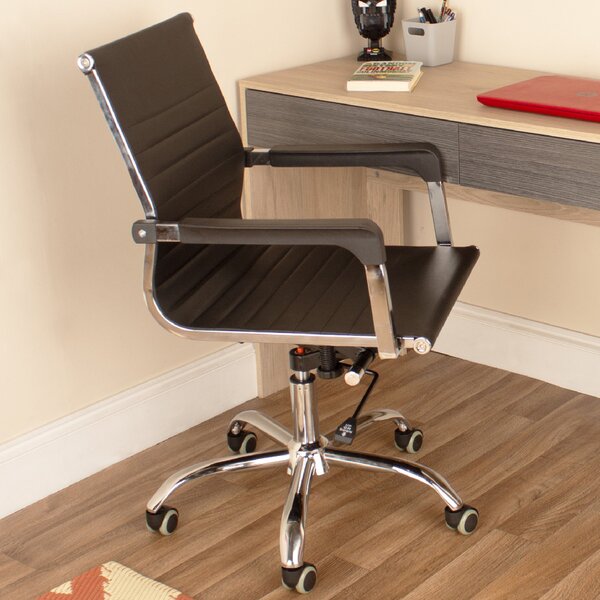 Leith Faux Leather Home And Office Chair In Black And Chrome