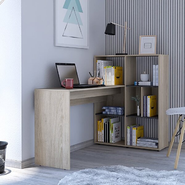 Heswall Wooden Corner Laptop Desk In Oak And Grey