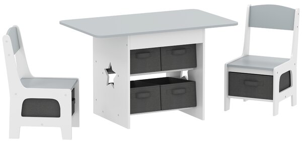 AIYAPLAY Kids Table and Chair Set, Toddler Table and 2 Chairs Set with 6 Removable Drawers, for Boys Girls Ages 3-8, Light Grey