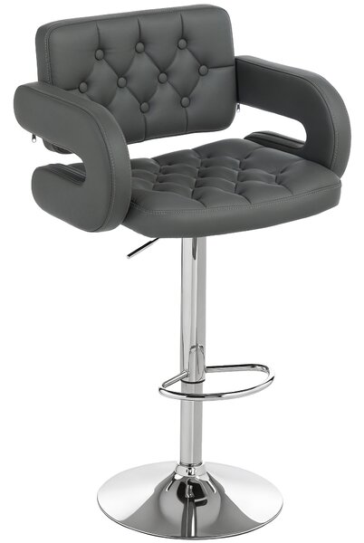 HOMCOM PU Leather Upholstered Swivel Bar Stool, Height Adjustable with Back, Armrest, Footrest, Grey
