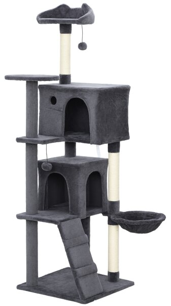 PawHut 160cm Large Cat Tree Tower with Sisal Scratching Posts, Condos, Plush Perches, Hammock, Ladder, Dark Grey
