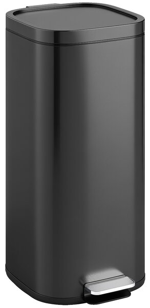 HOMCOM 30L Kitchen Bin, Compact Pedal Bin with Soft-Close and Stay-Open Lid, Removable Bucket for Kitchen, Home, Office, Black